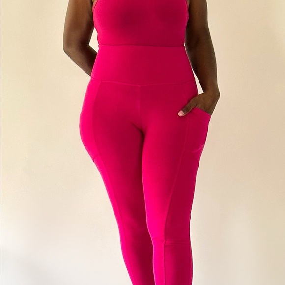 Cotton Wide Waistband Side Pocket Leggings - Cream - Picture 3 of 5